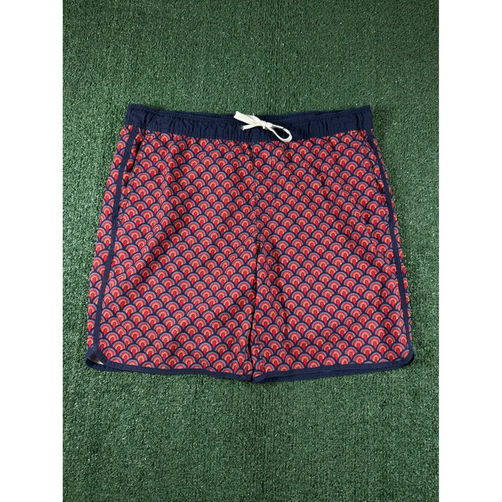 Lot of 2 Fair Harbor Swim Shorts Men S Blue Red Recycled Geometric Bundle